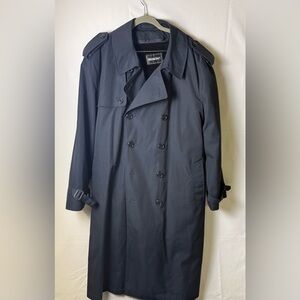 Brookcraft Women Midnight Blue Trench Coat Sz 44SHT Double Breasted VTG Gorpcore
